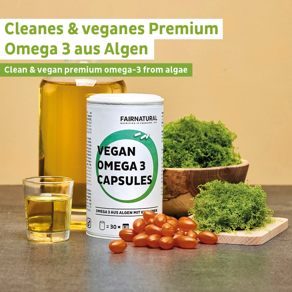 Vegan Omega 3 Kapseln aus Algen – mit DHA, EPA, B12 & D3
